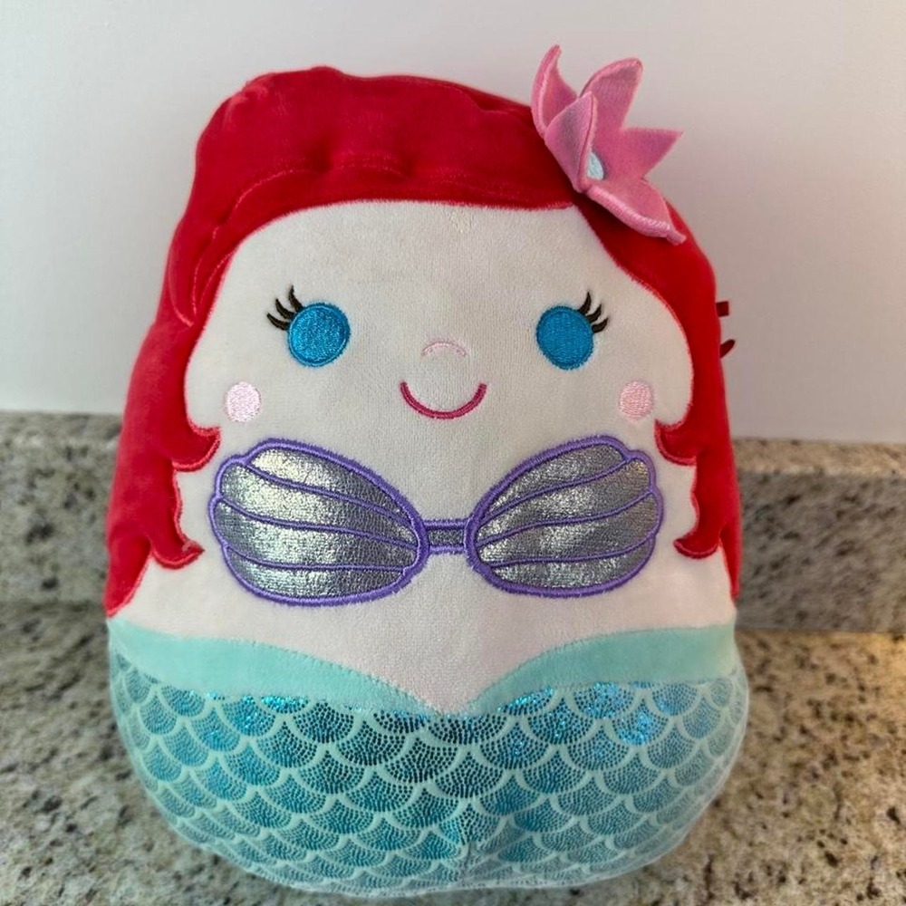 Disney Ariel Squishmallows Plush Mermaid Doll Red Hair Blue Tail Silver Scales